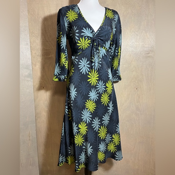 Vintage Limited Navy Floral Silk Midi Dress size 8 - Picture 1 of 9